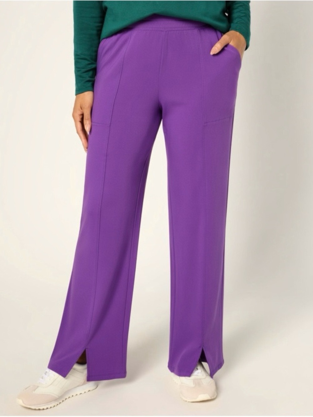 New Anybody Purple Wide Leg Casual Pants with Front Slits / size XL Petite